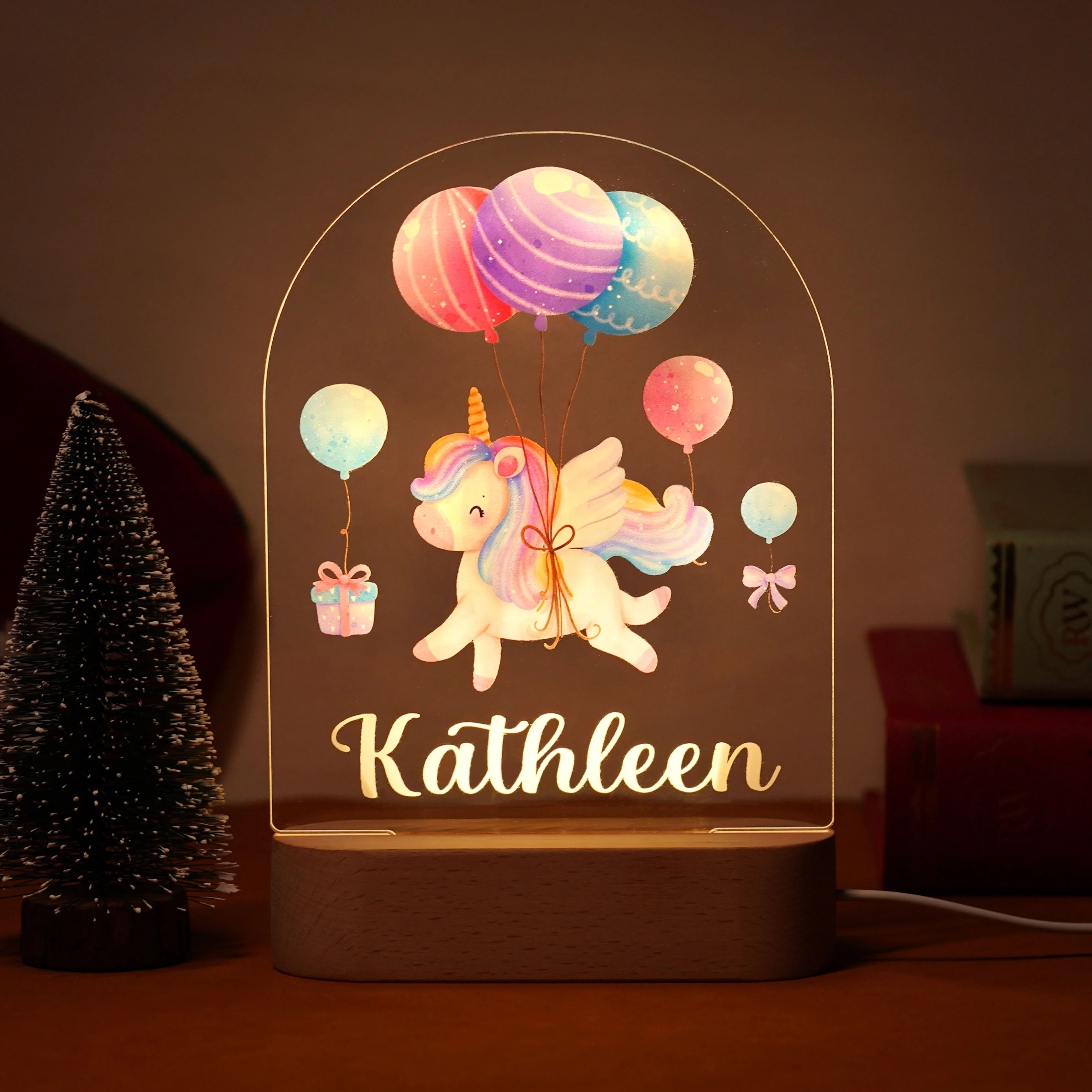 Rainbow unicorn personalized baby name night light - Image 3