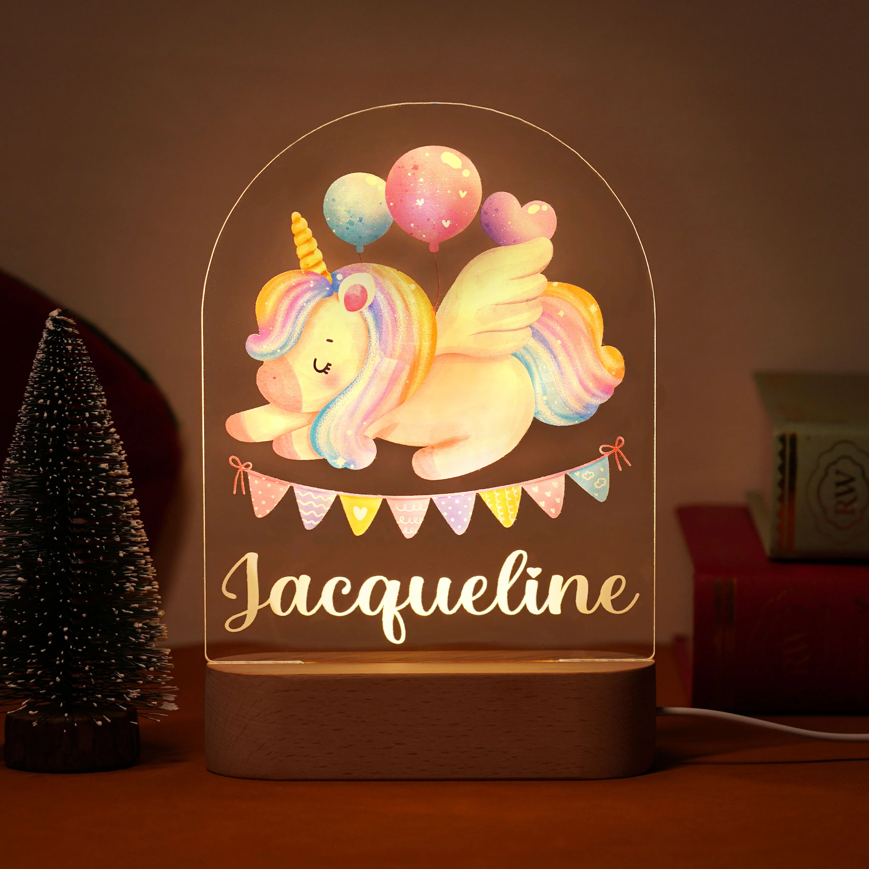 Rainbow unicorn personalized baby name night light - Image 4