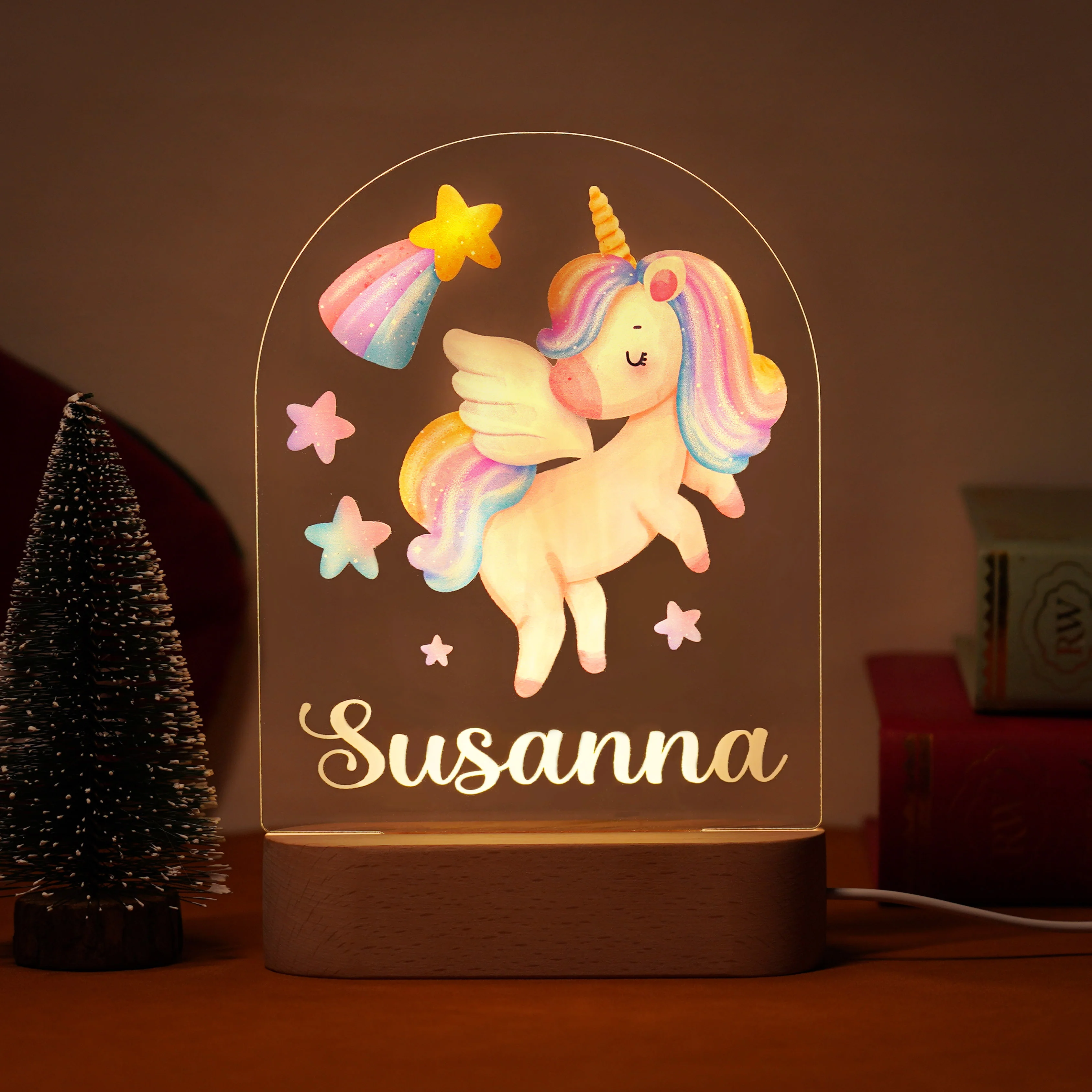 Rainbow unicorn personalized baby name night light - Image 6
