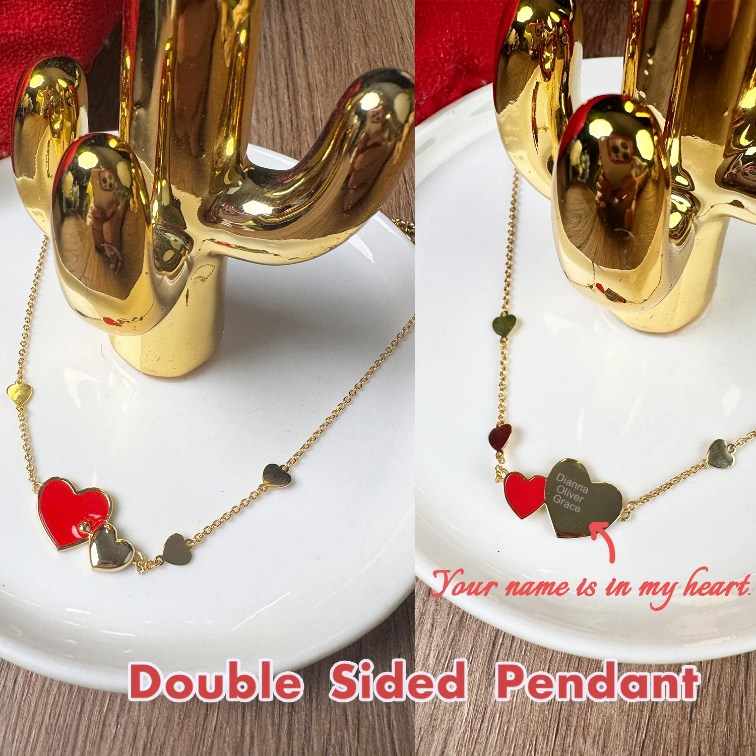 S925 Inseparable Hearts Engraved Kids Name Bracelet - Image 4