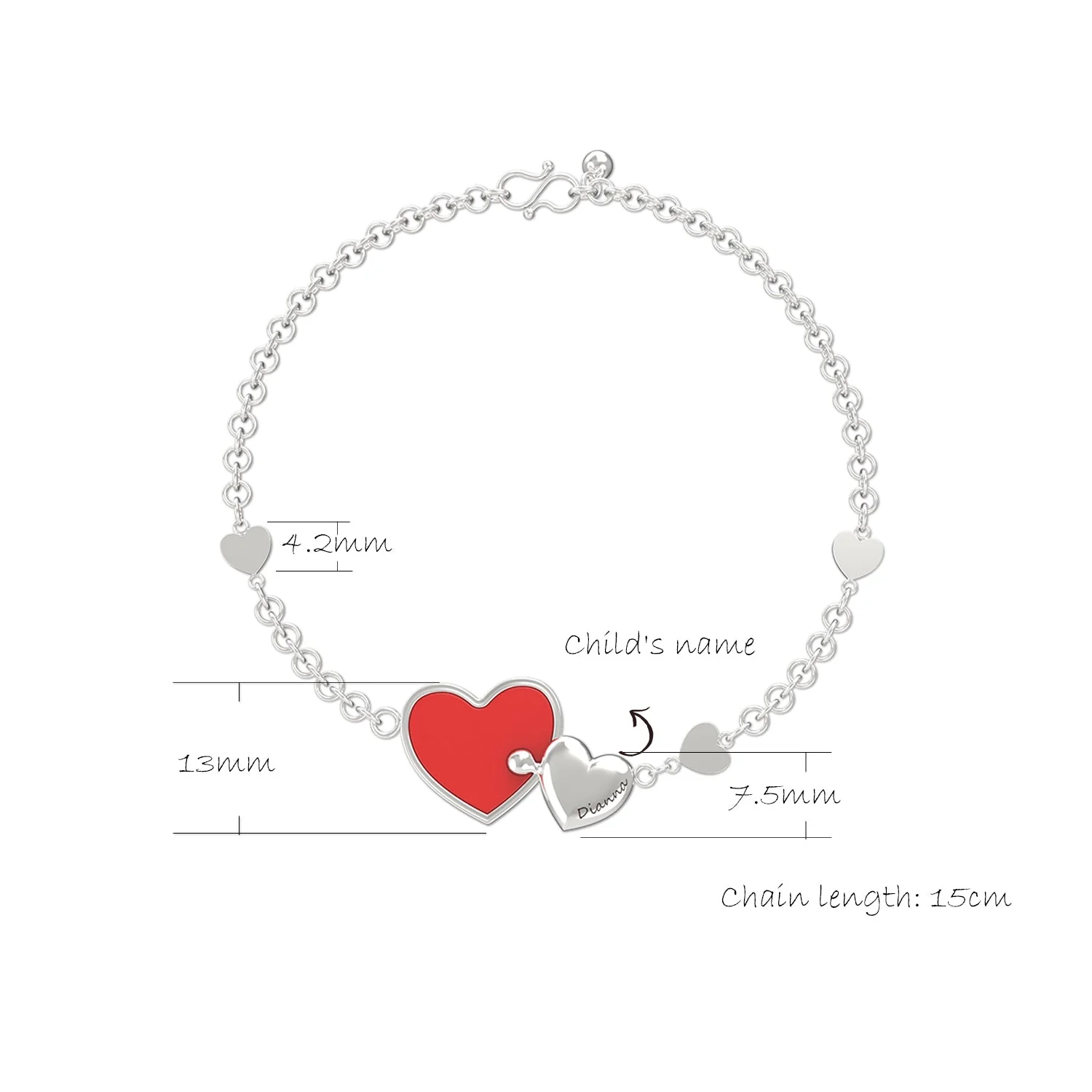 S925 Inseparable Hearts Engraved Kids Name Bracelet - Image 5