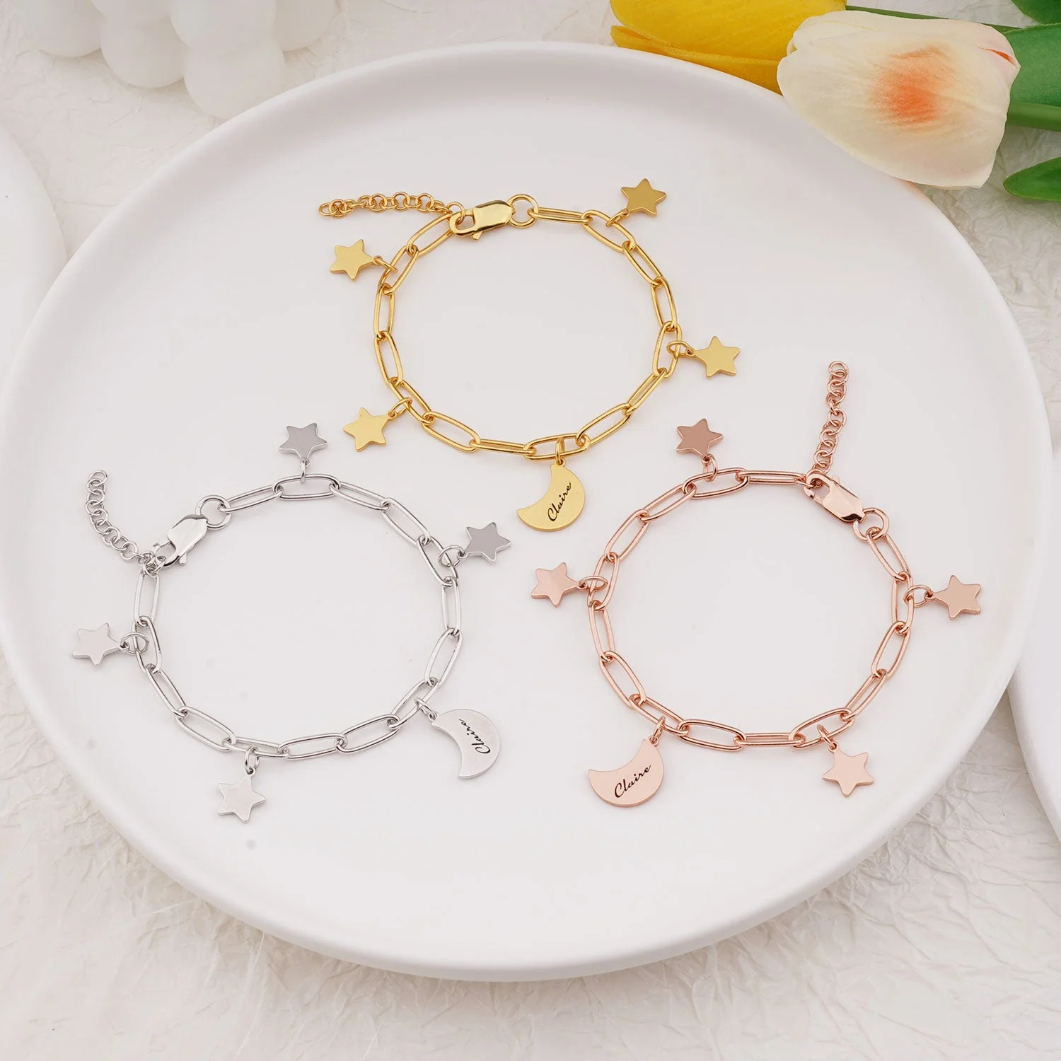 Star and Moon Custom Kids Name Bracelet - Image 2