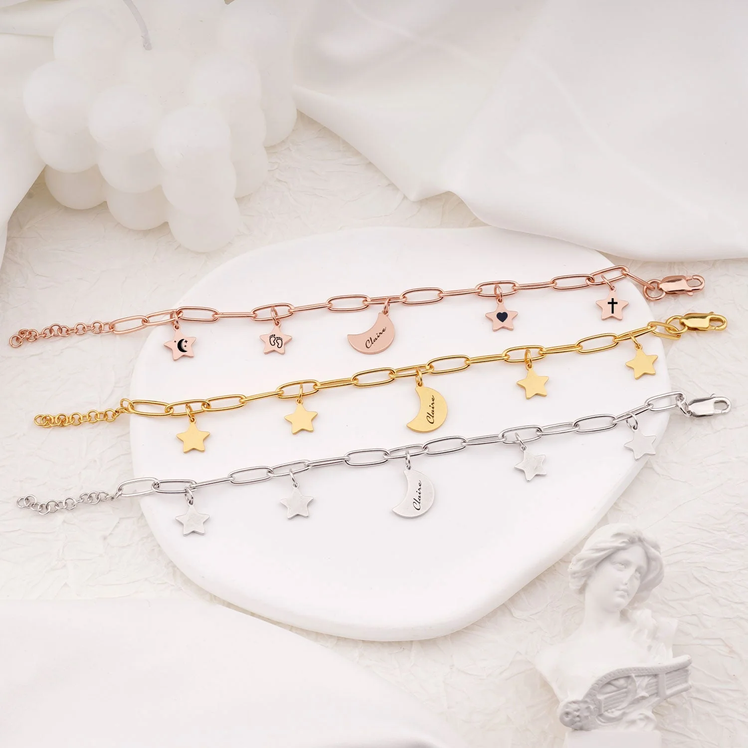 Star and Moon Custom Kids Name Bracelet - Image 3