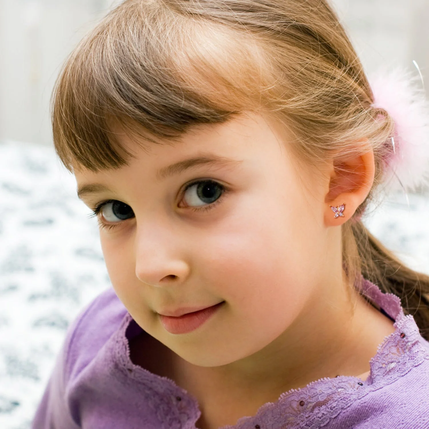 Sterling Silver Kids Crystal Butterfly Earrings - Image 3