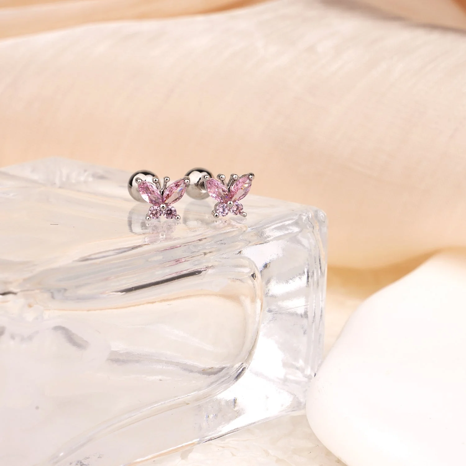 Sterling Silver Kids Crystal Butterfly Earrings - Image 4
