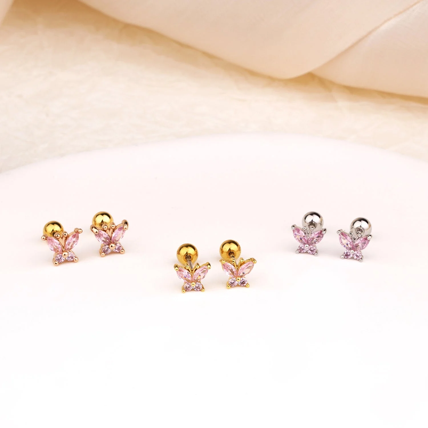 Sterling Silver Kids Crystal Butterfly Earrings - Image 6