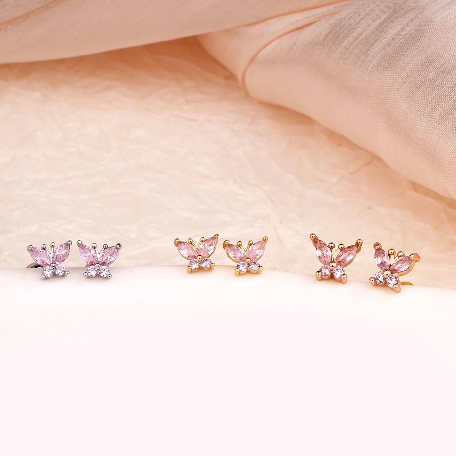Sterling Silver Kids Crystal Butterfly Earrings - Image 7