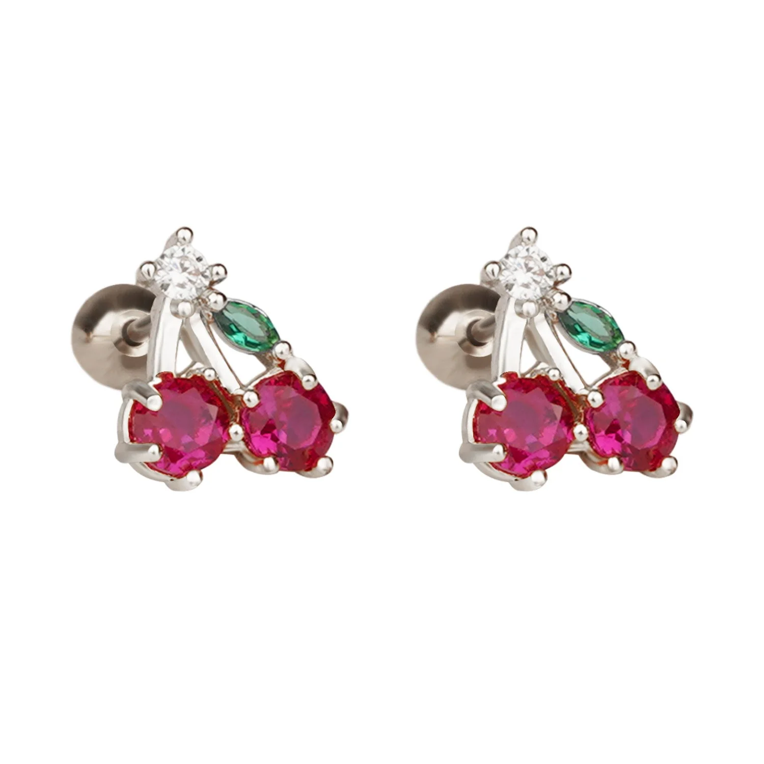 Sterling Silver Kids Crystal Cherry Earrings - Image 3