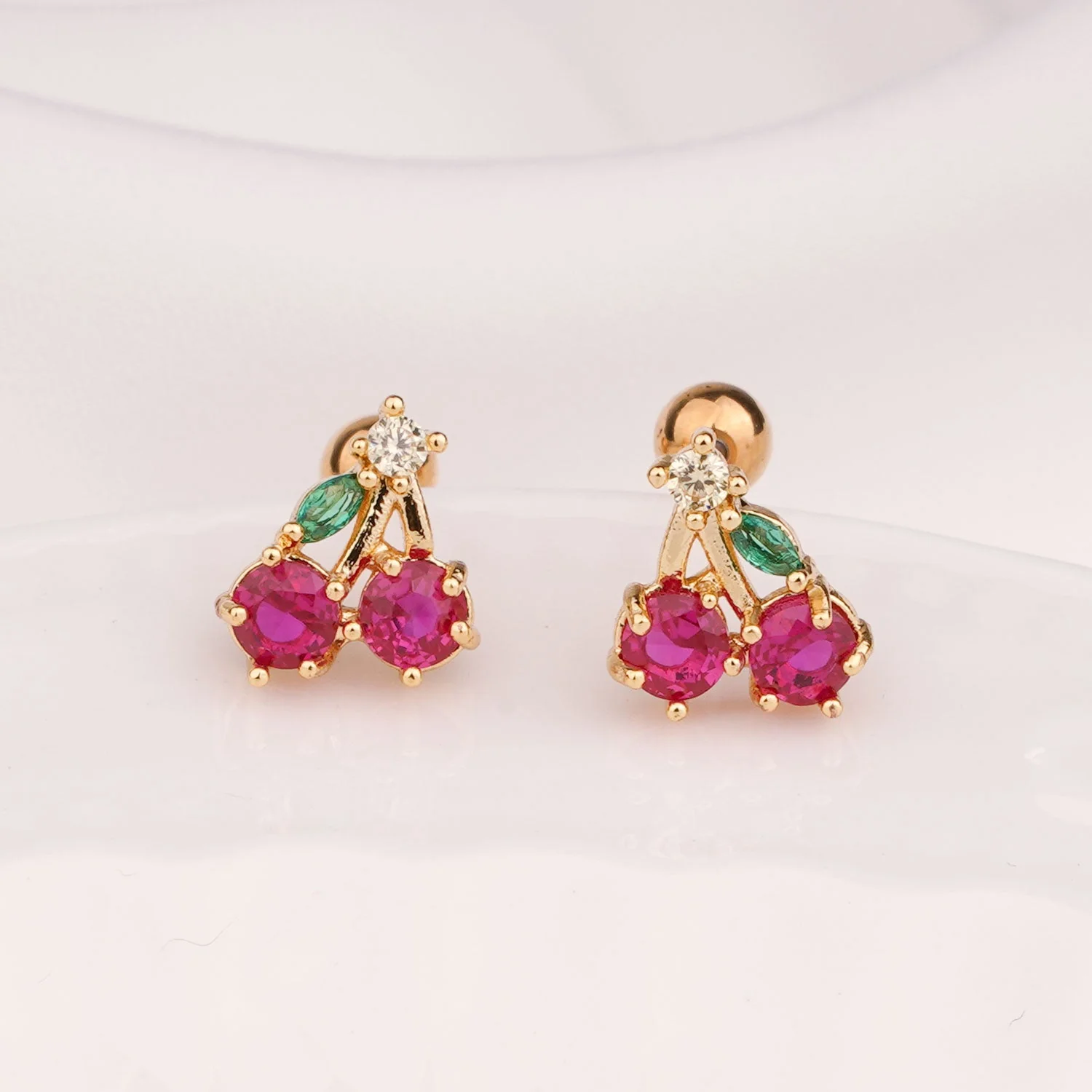 Sterling Silver Kids Crystal Cherry Earrings - Image 7