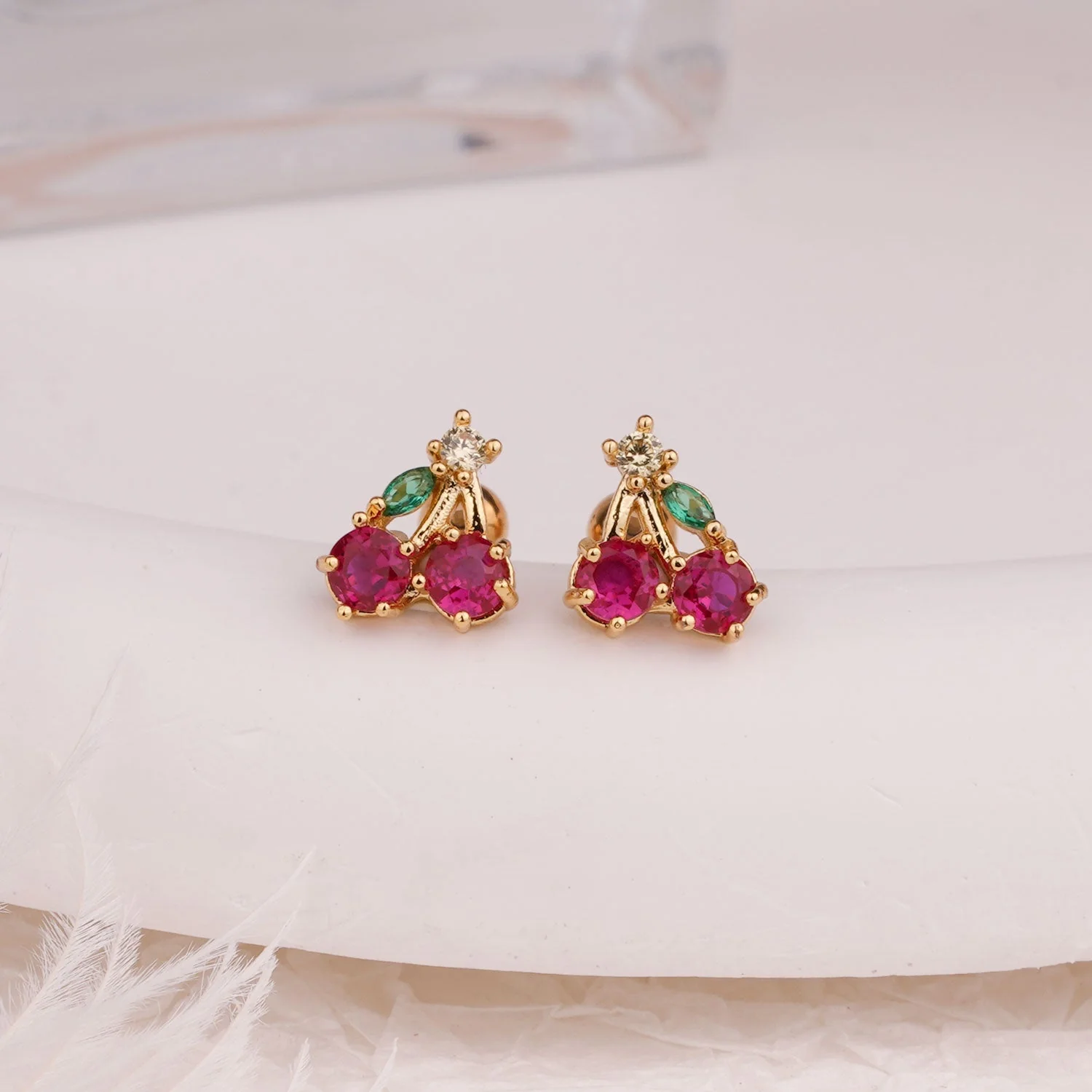 Sterling Silver Kids Crystal Cherry Earrings - Image 8