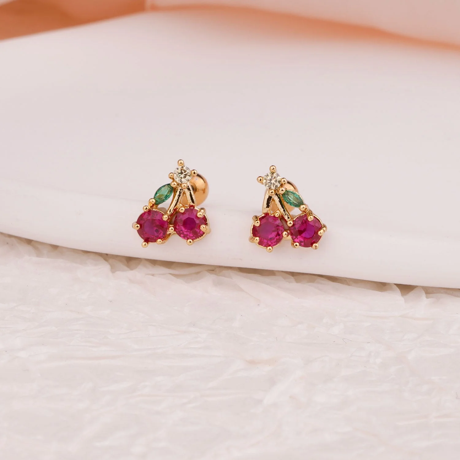 Sterling Silver Kids Crystal Cherry Earrings - Image 9