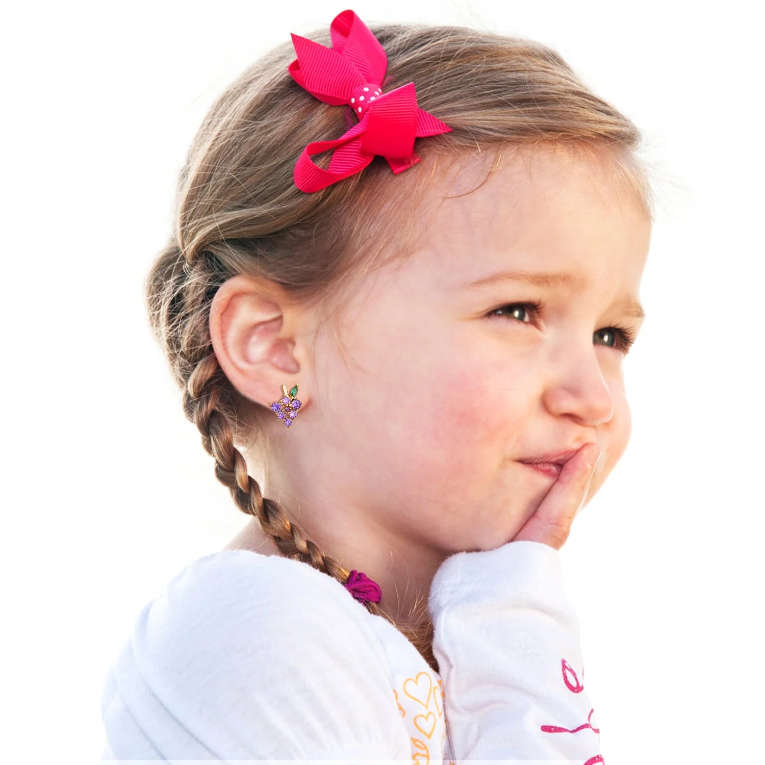 Sterling Silver Kids Crystal Grape Earrings - Image 2