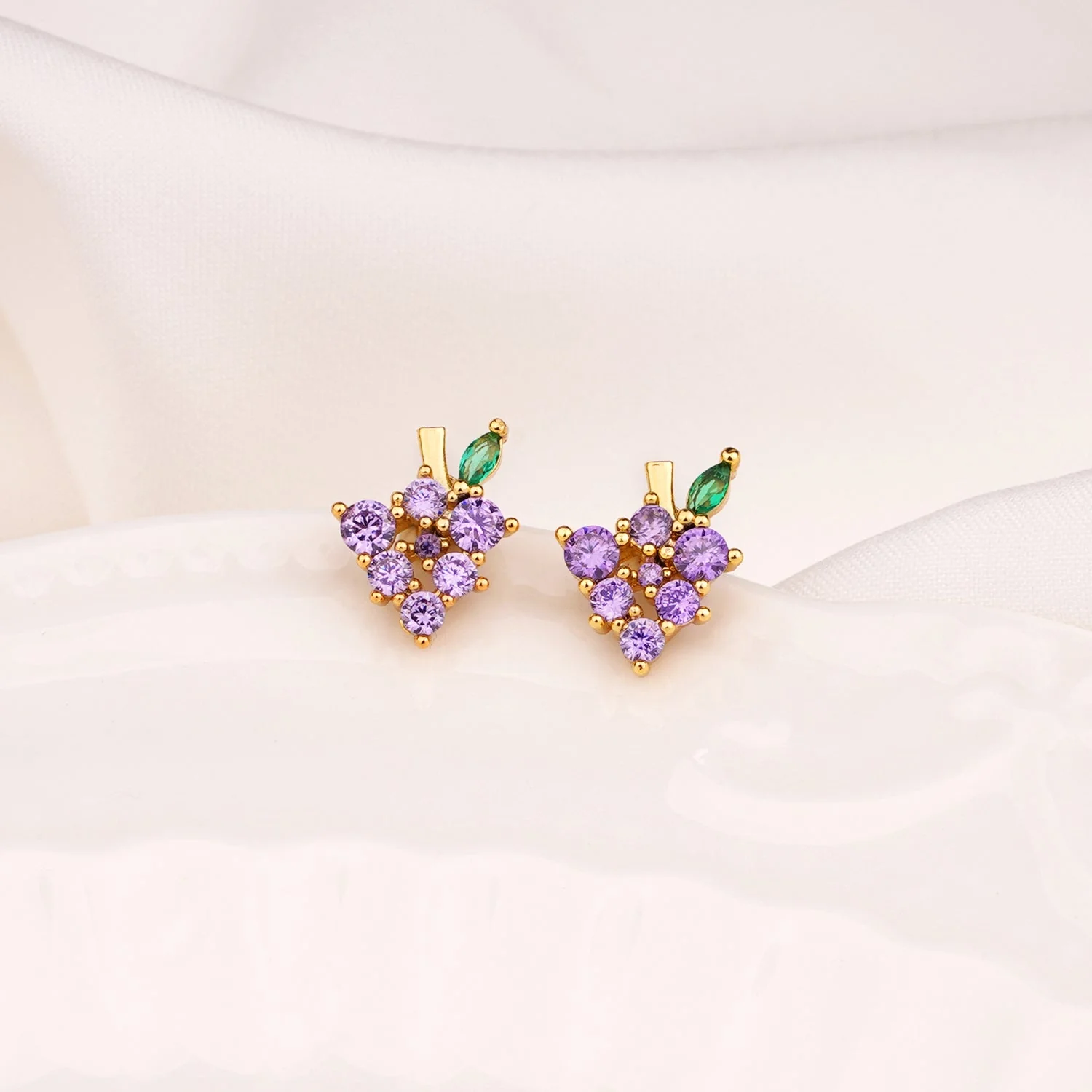 Sterling Silver Kids Crystal Grape Earrings - Image 4