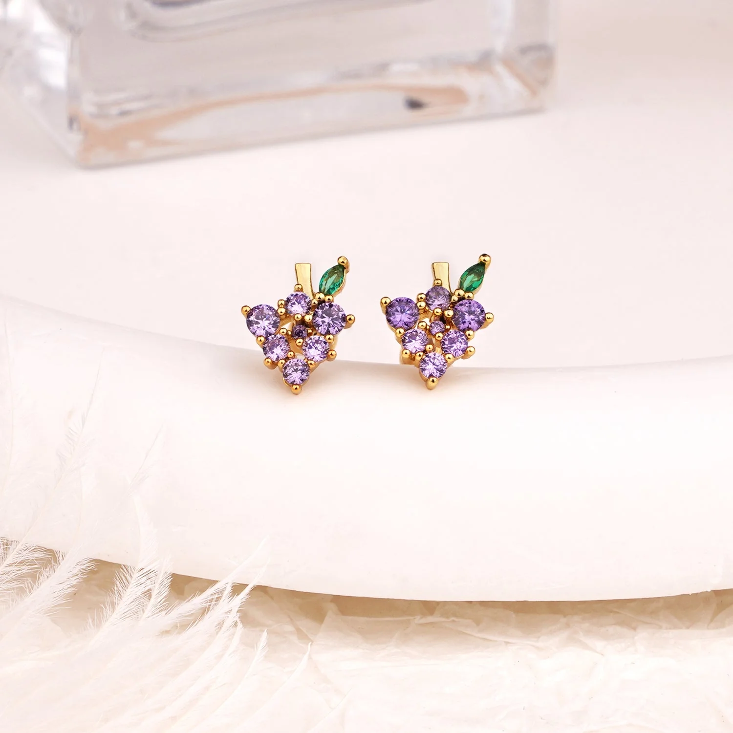 Sterling Silver Kids Crystal Grape Earrings - Image 5