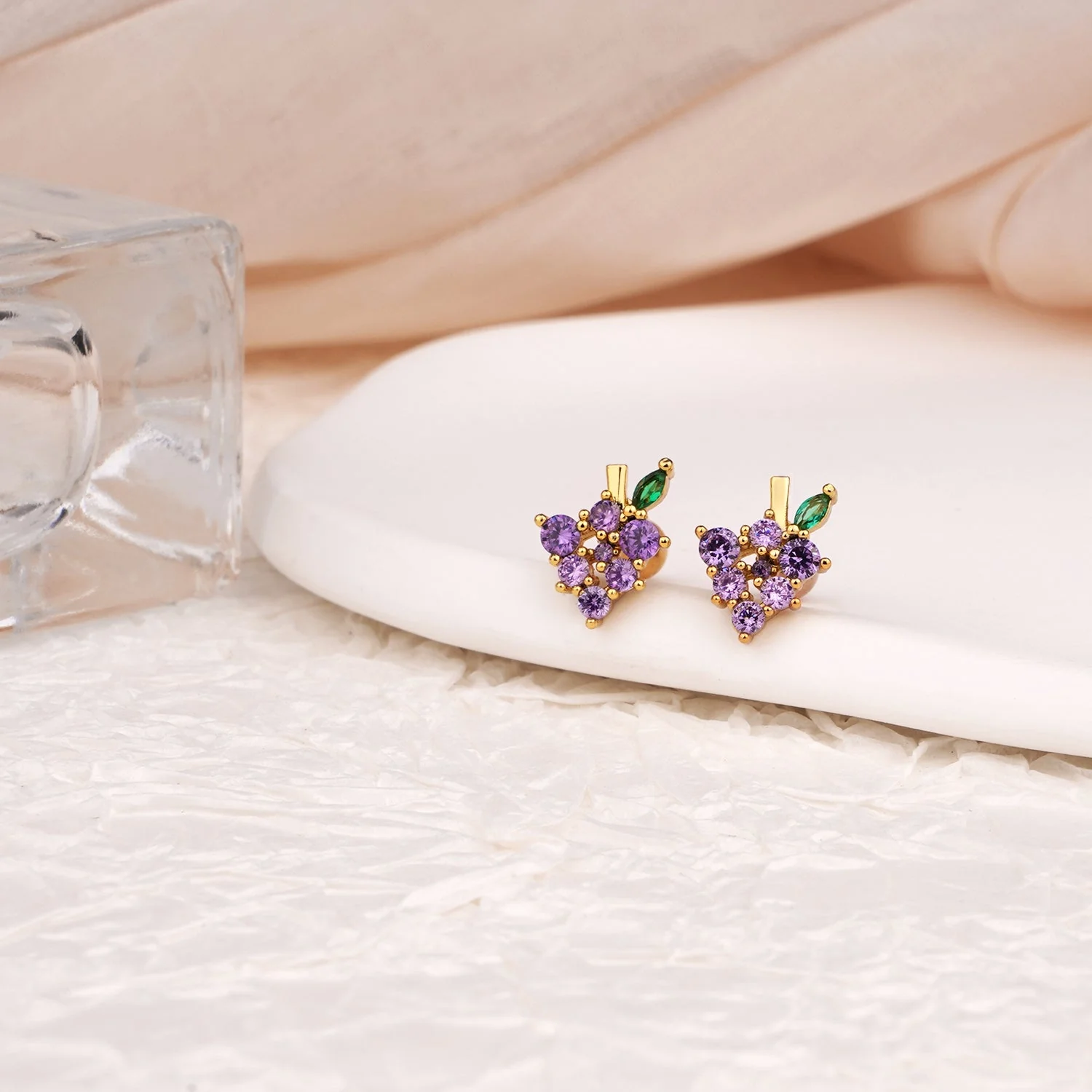 Sterling Silver Kids Crystal Grape Earrings - Image 6