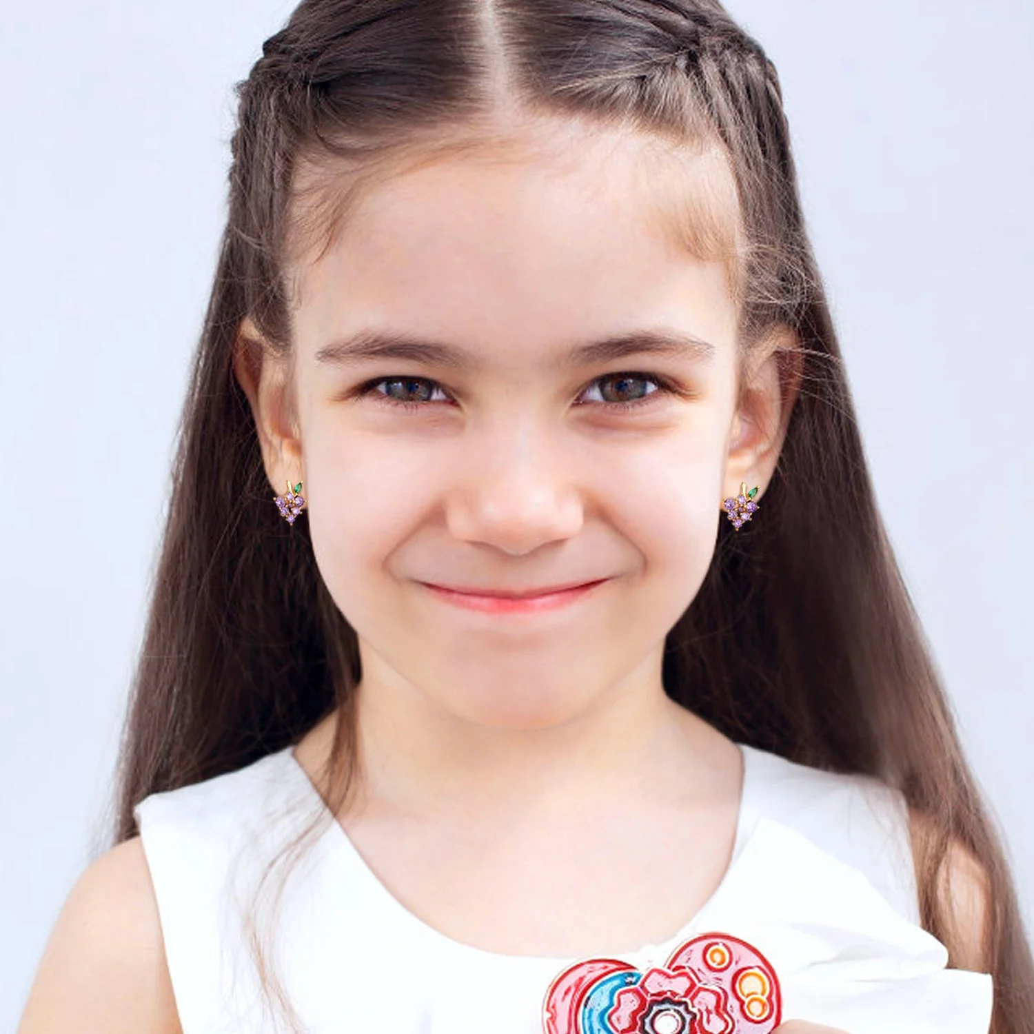 Sterling Silver Kids Crystal Grape Earrings - Image 7