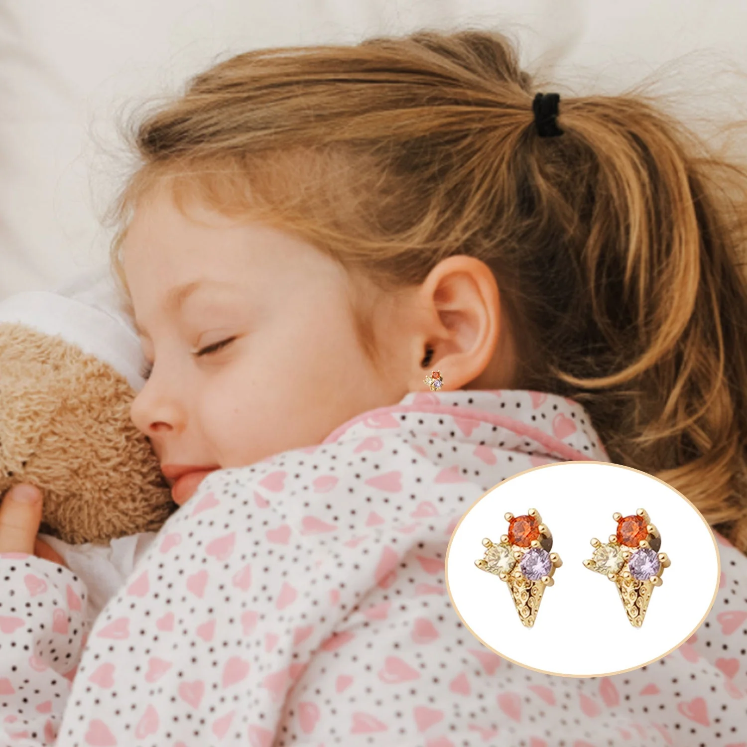 Sterling Silver Kids Crystal Ice Cream Earrings - Image 3