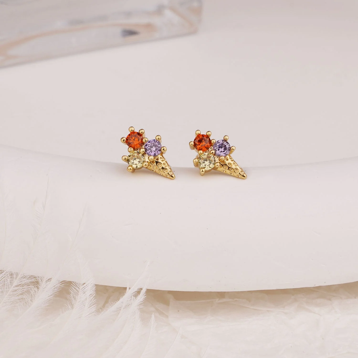 Sterling Silver Kids Crystal Ice Cream Earrings - Image 4