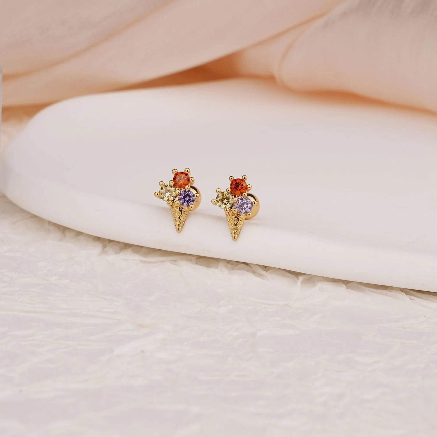 Sterling Silver Kids Crystal Ice Cream Earrings - Image 7