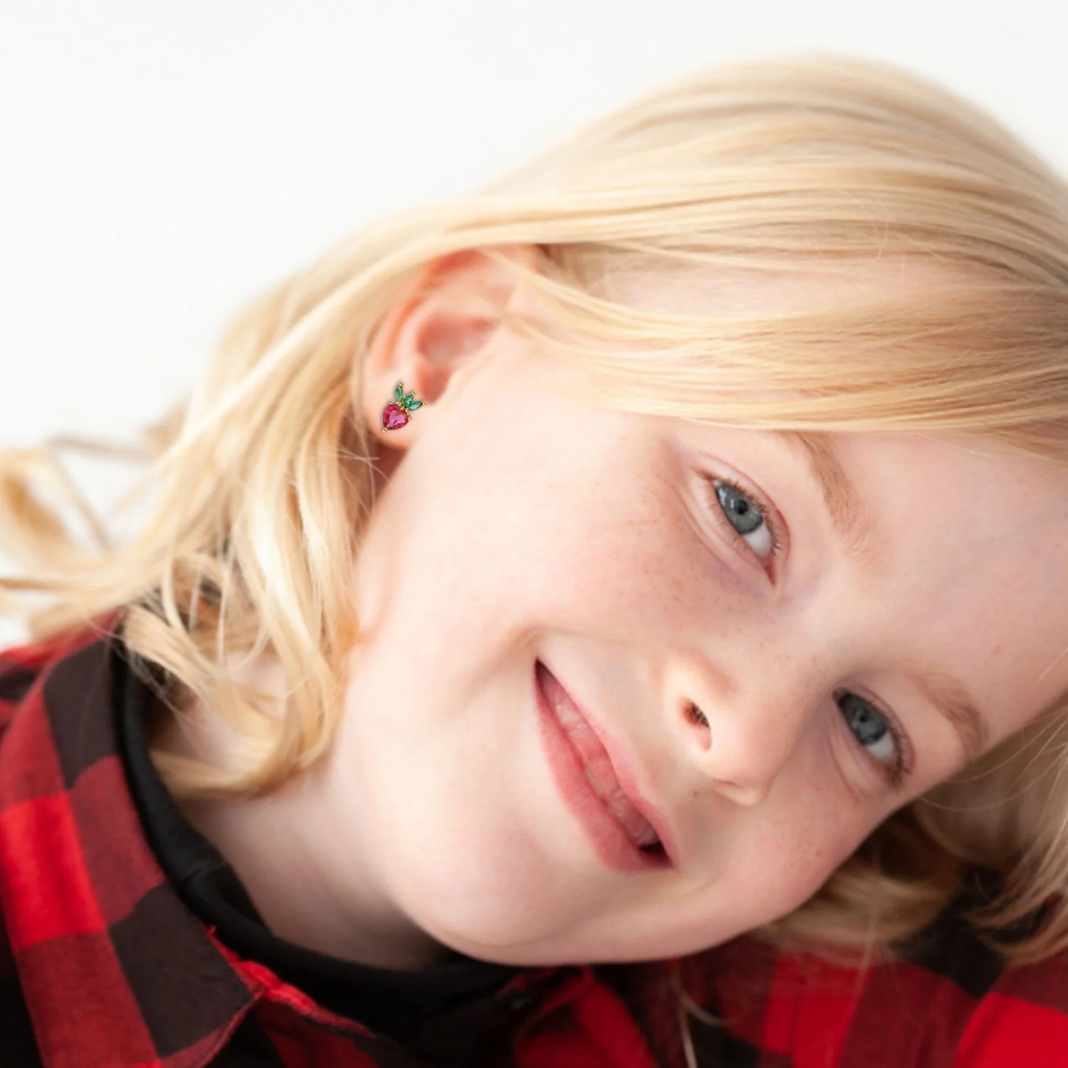 Sterling Silver Kids Crystal Strawberry Earrings - Image 3