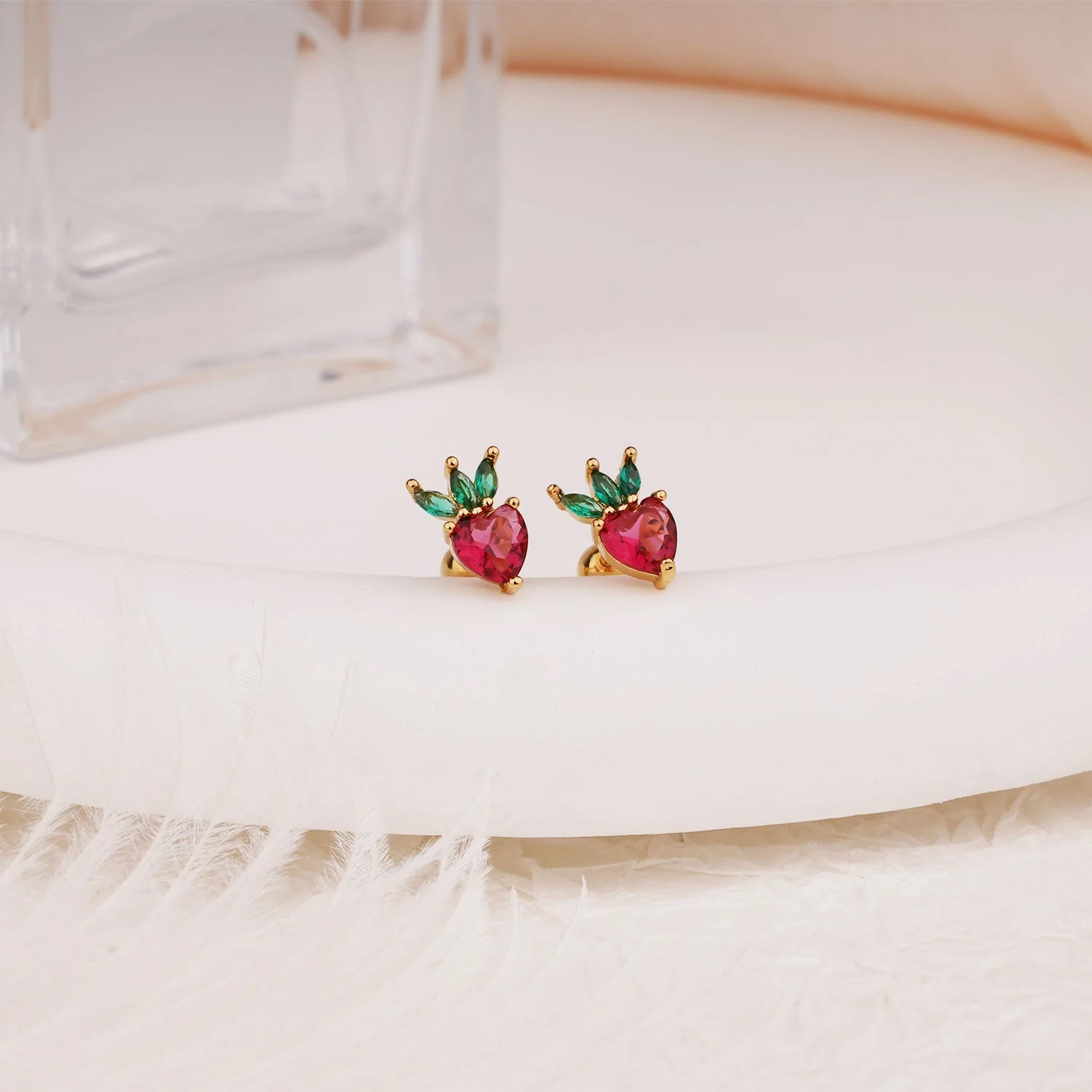Sterling Silver Kids Crystal Strawberry Earrings - Image 5