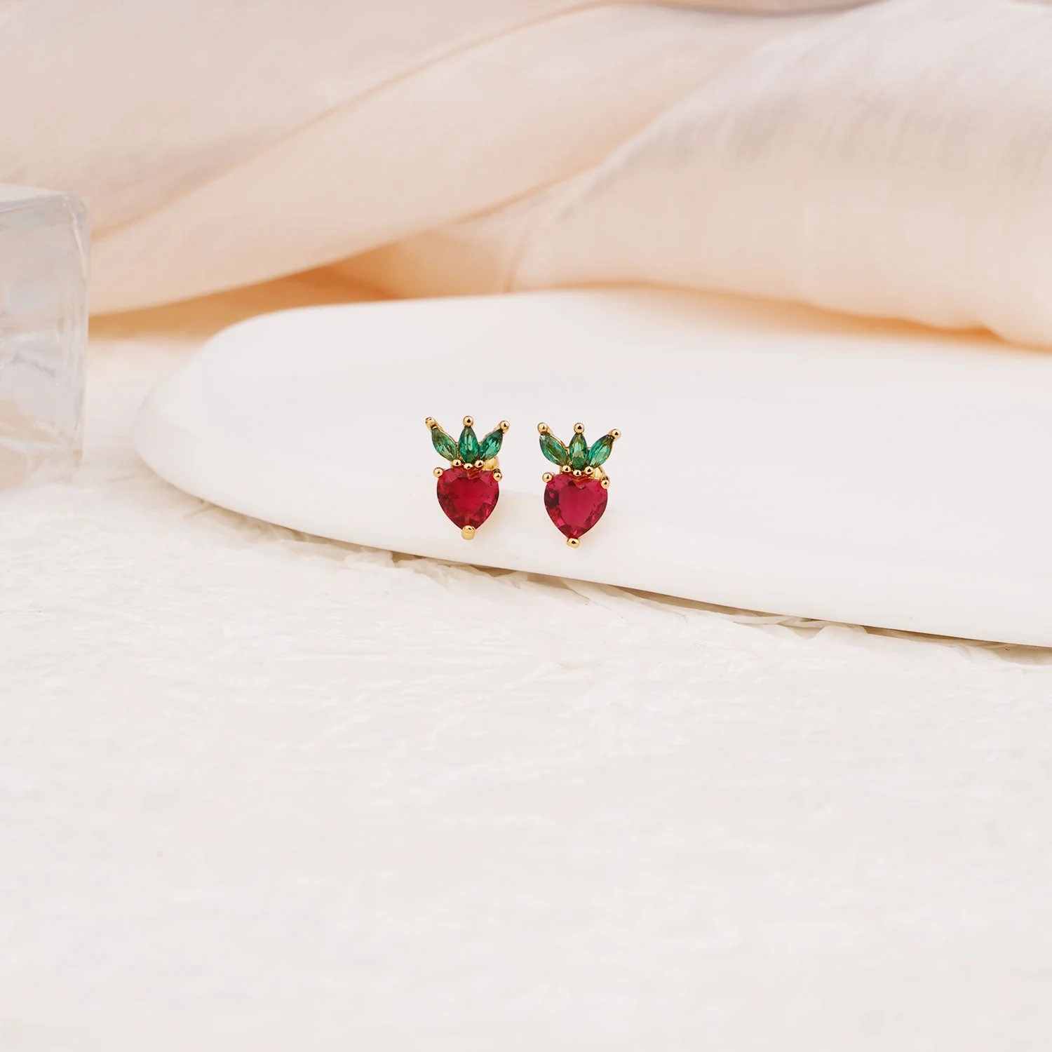 Sterling Silver Kids Crystal Strawberry Earrings - Image 6