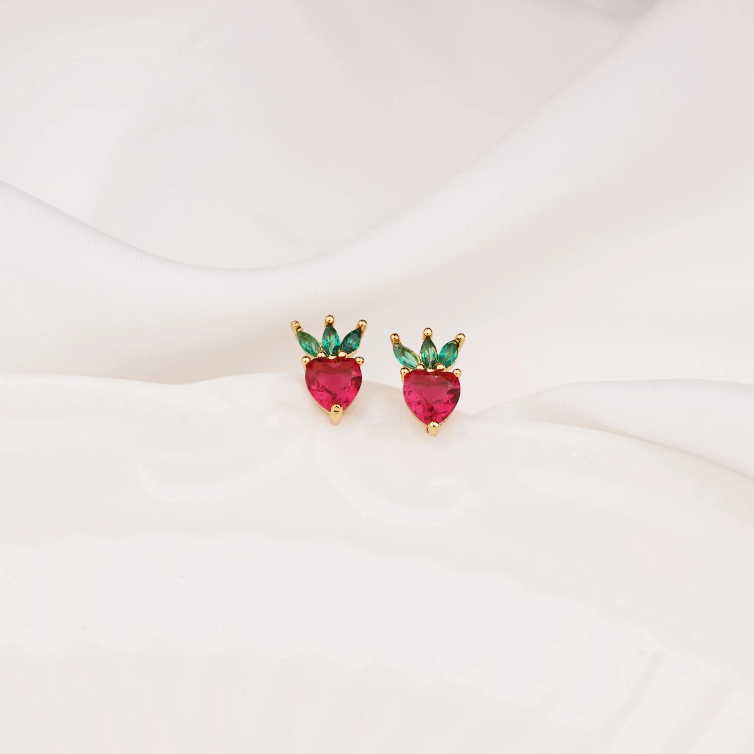 Sterling Silver Kids Crystal Strawberry Earrings - Image 7