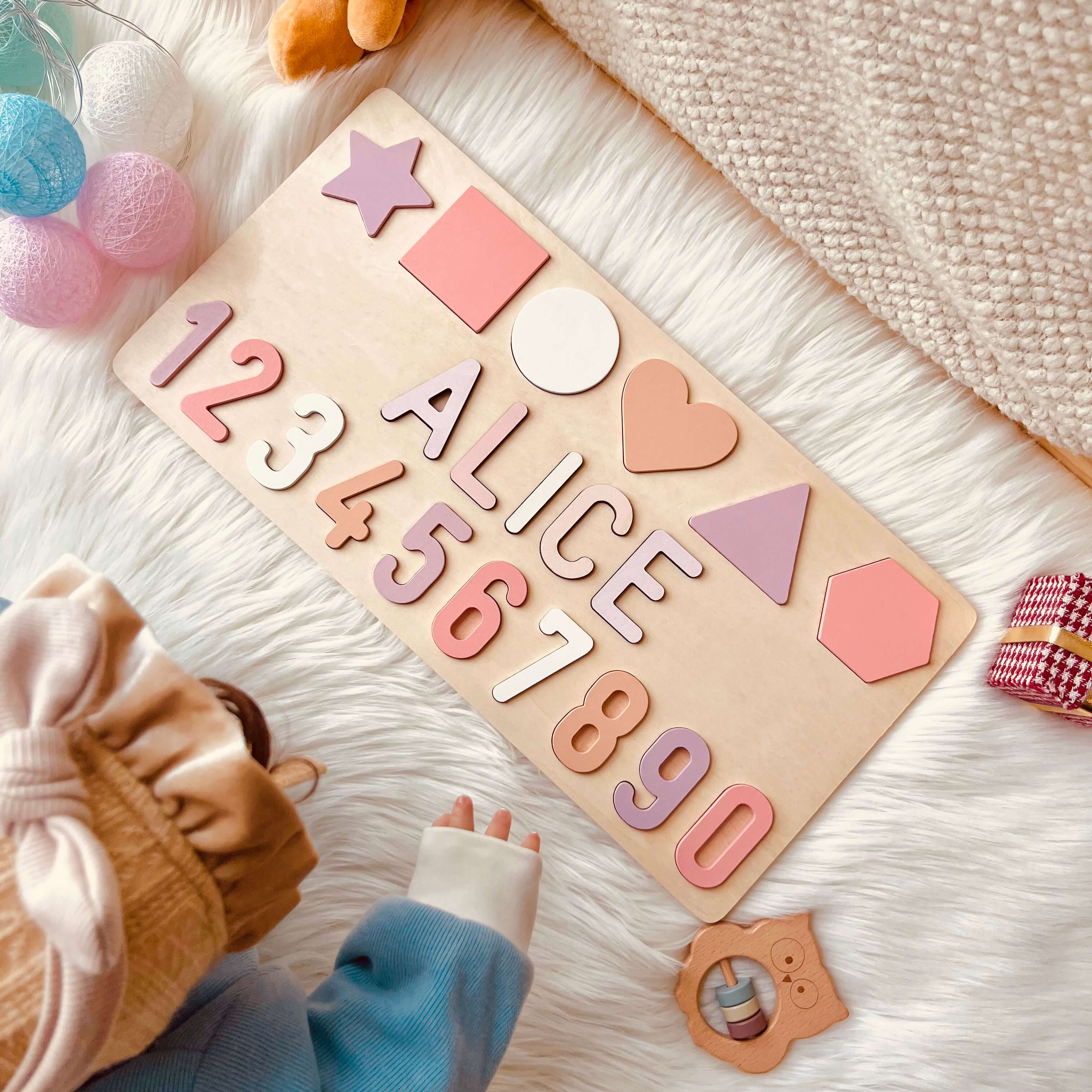 Personalized Numbers And Shapes Wooden Name Puzzle - Image 4