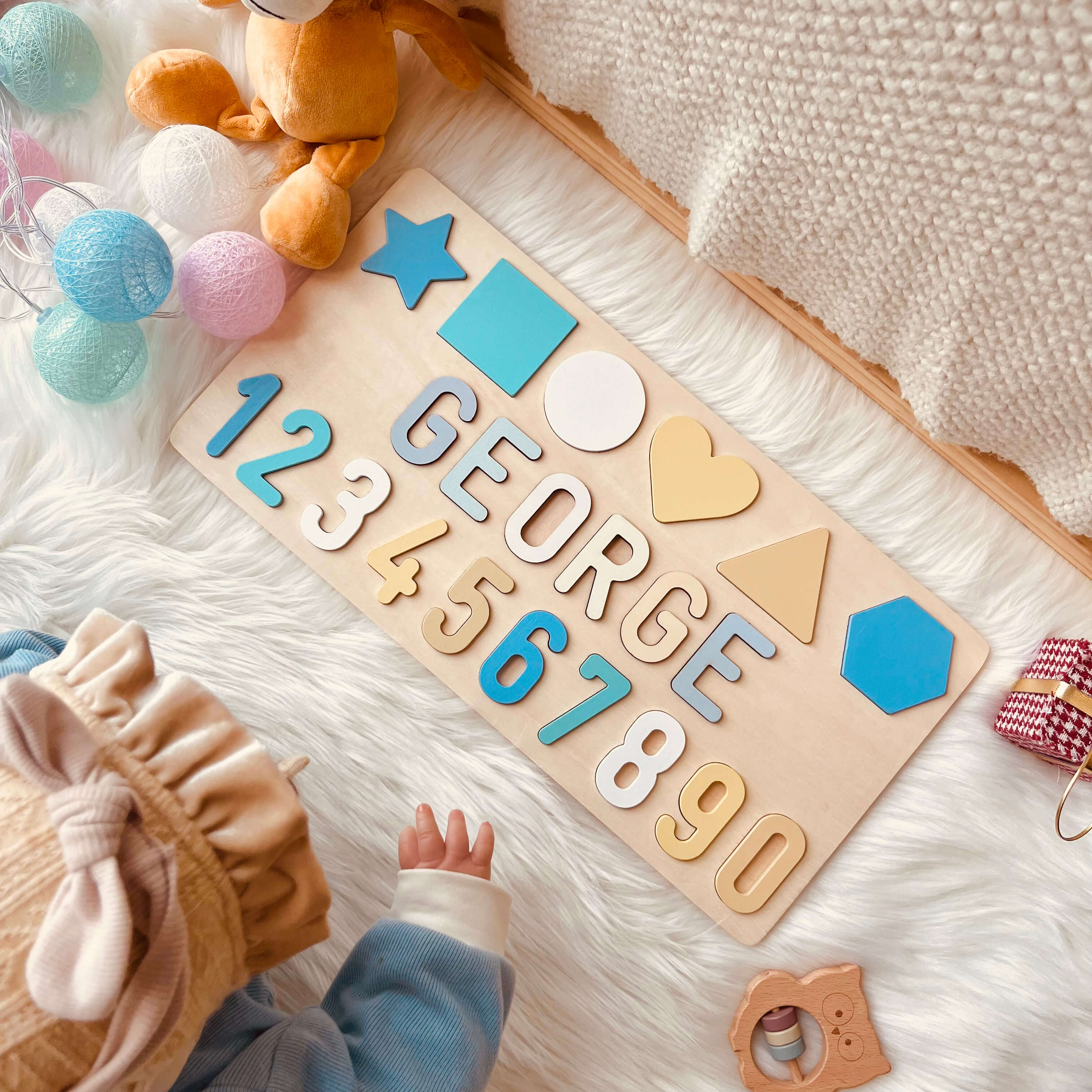 Personalized Numbers And Shapes Wooden Name Puzzle - Image 5