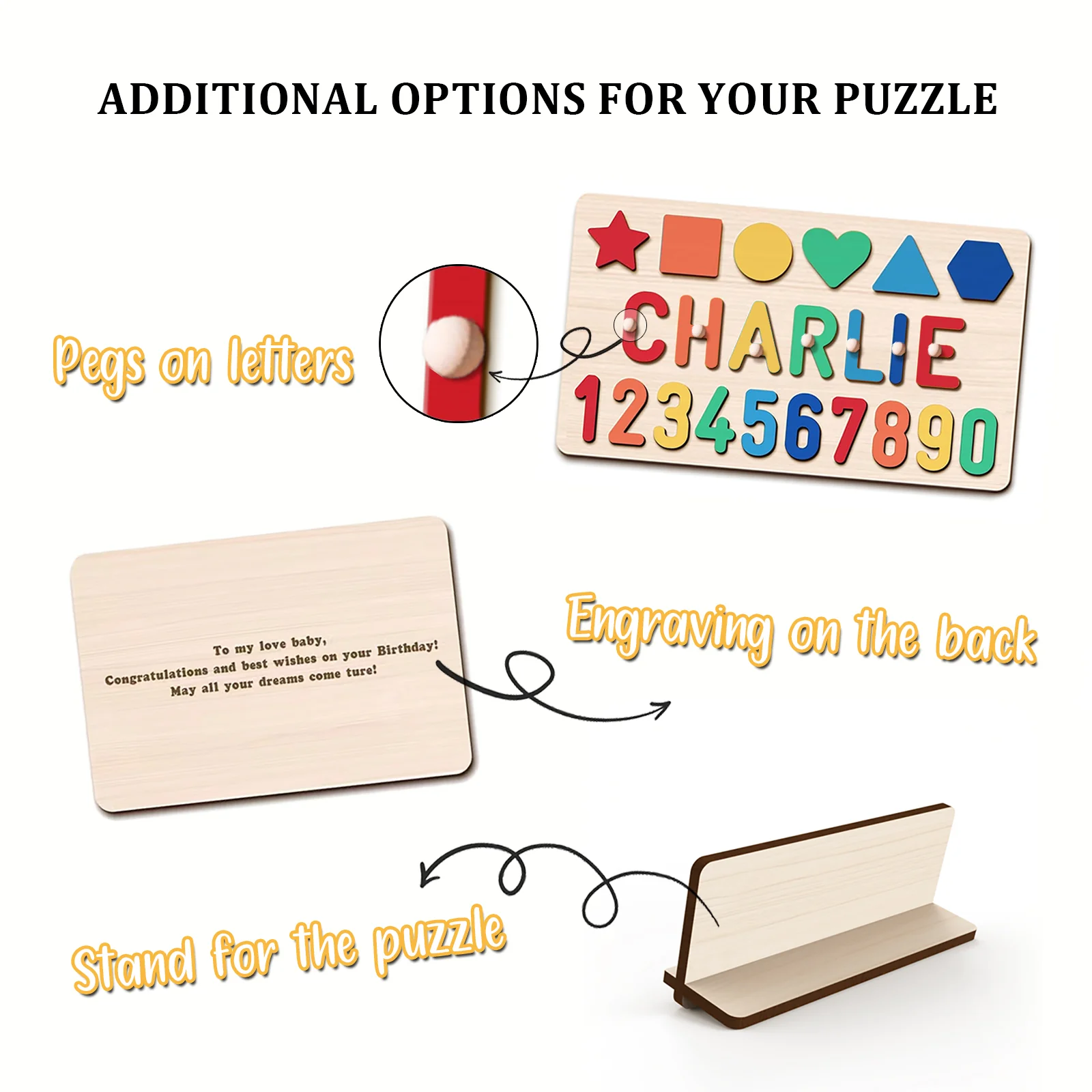 Personalized Numbers And Shapes Wooden Name Puzzle - Image 8