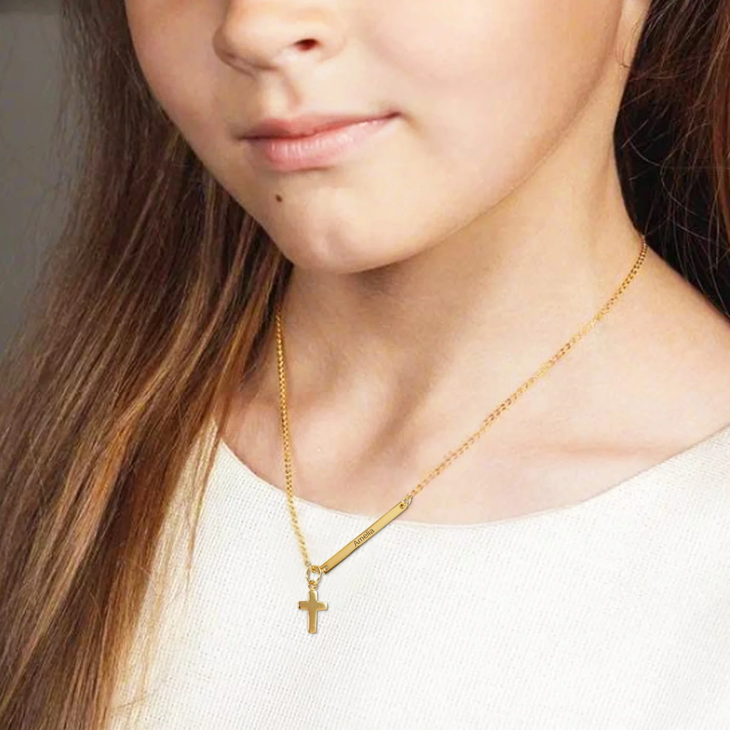 Tiny Cross Personalized Kids Name Necklace - Image 2