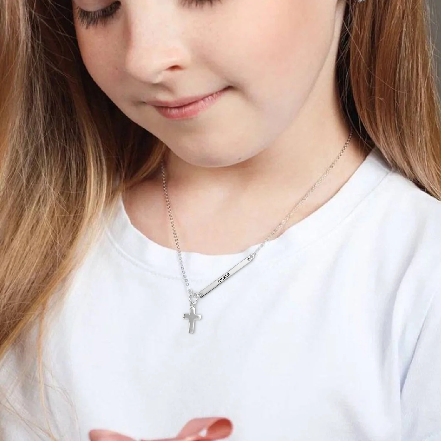 Tiny Cross Personalized Kids Name Necklace - Image 3