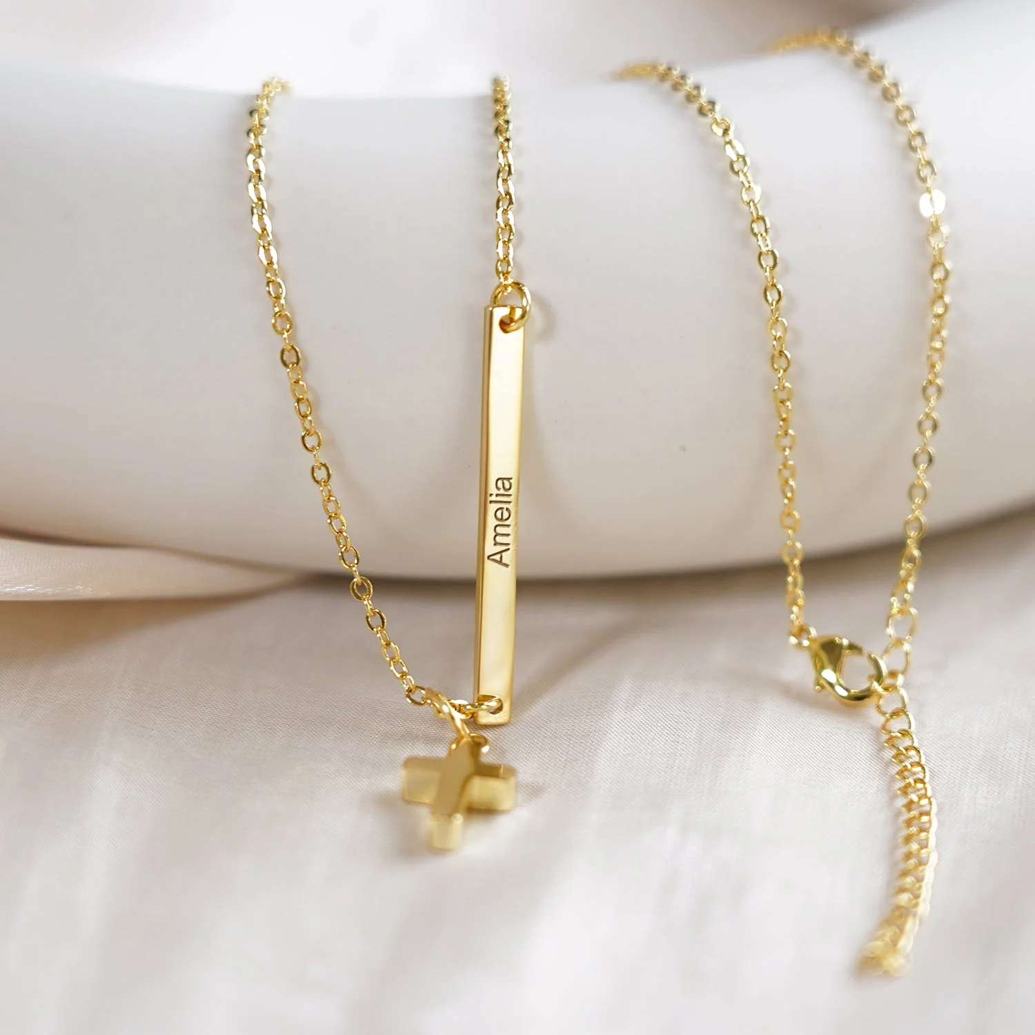 Tiny Cross Personalized Kids Name Necklace - Image 4
