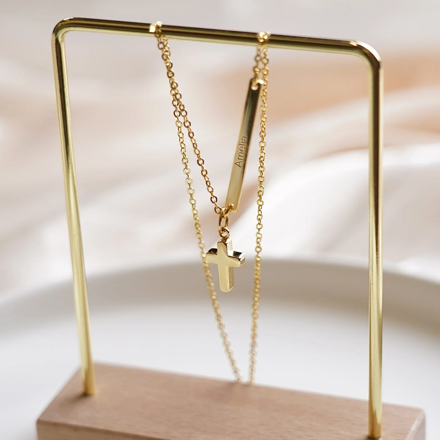 Tiny Cross Personalized Kids Name Necklace - Image 5