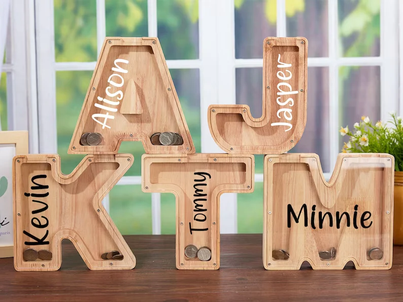 Wooden 26 Letter Piggy Bank For Kids - Image 2
