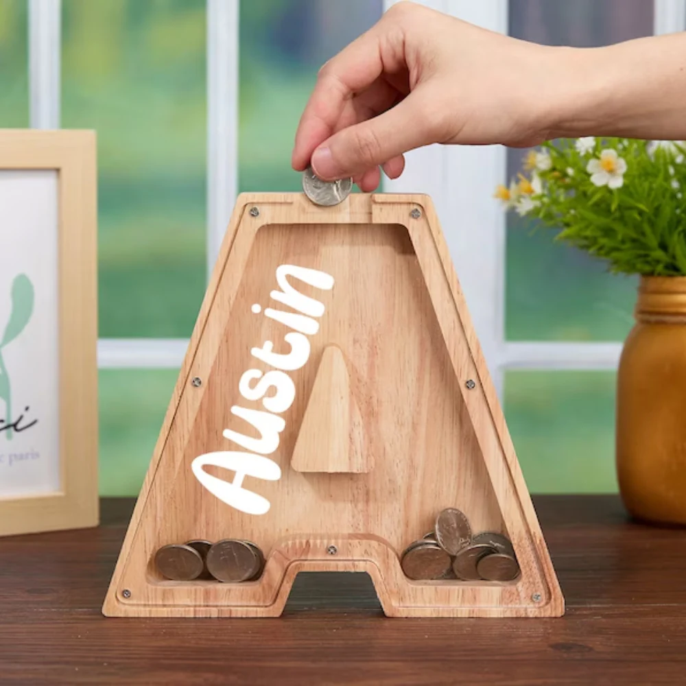 Wooden 26 Letter Piggy Bank For Kids - Image 4