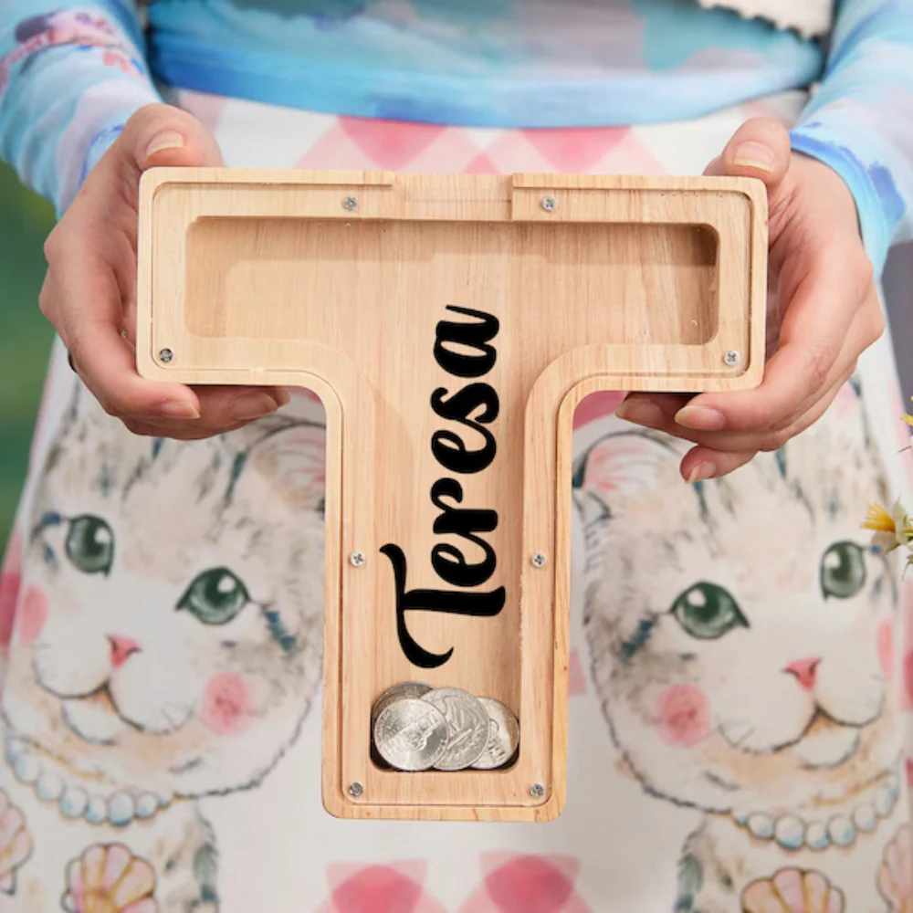 Wooden 26 Letter Piggy Bank For Kids - Image 5