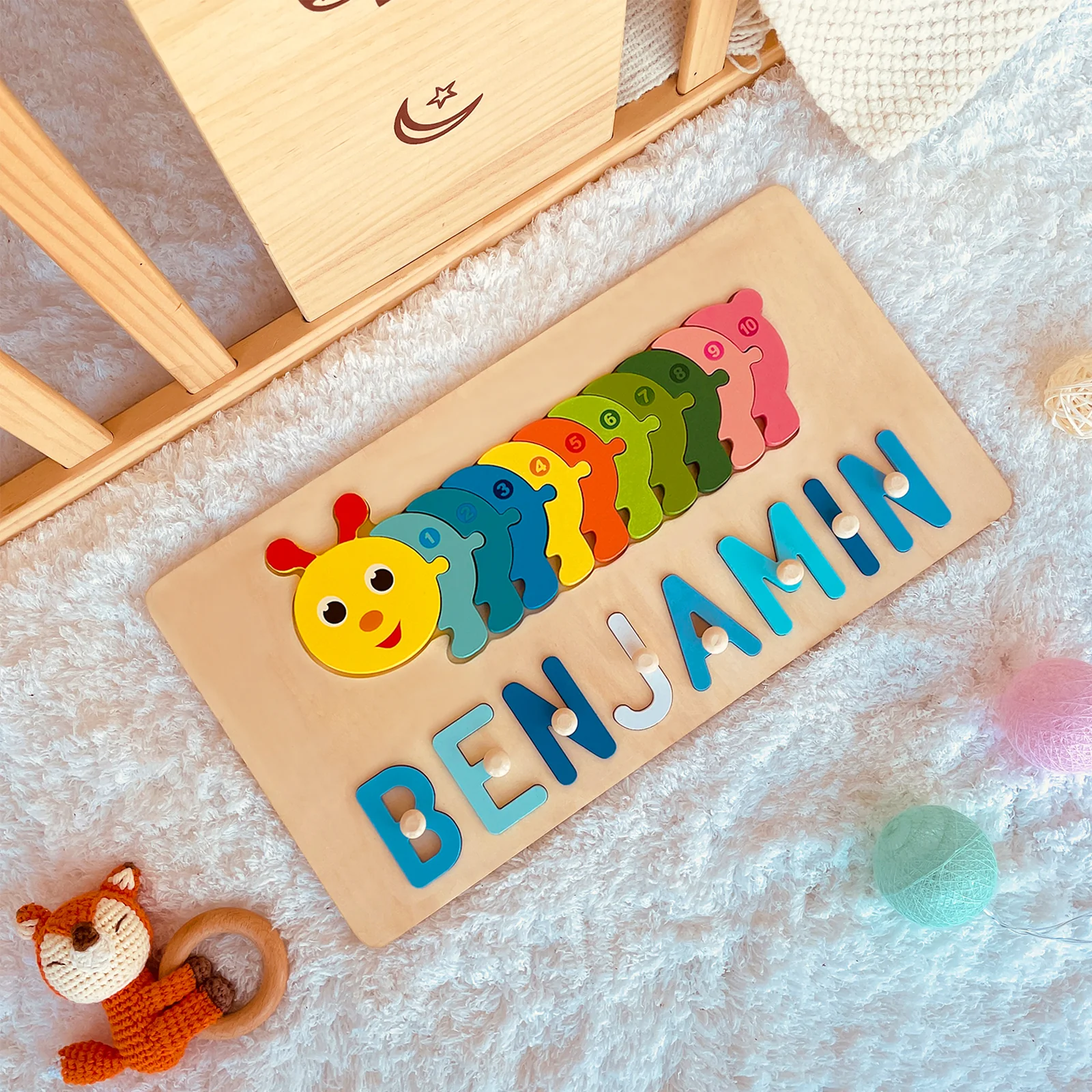 Personalized Wooden Animals Name Puzzle Stacking Puzzle - Image 4
