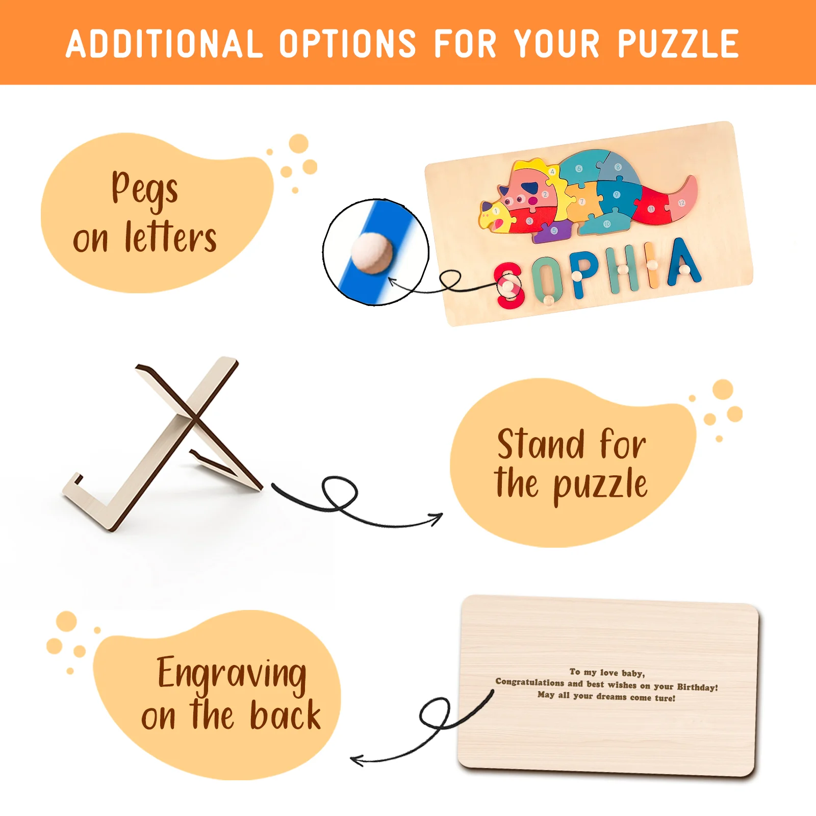 Personalized Wooden Animals Name Puzzle Stacking Puzzle - Image 8
