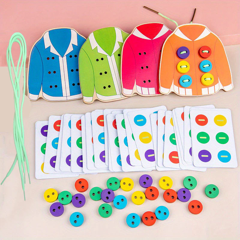 Wooden Button Threading Board Toys - Image 3