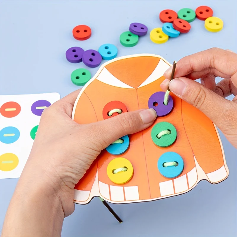 Wooden Button Threading Board Toys - Image 4