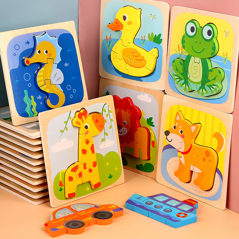 Wooden Cartoon Educational Puzzles (18 Pcs/1 Set) - Image 3