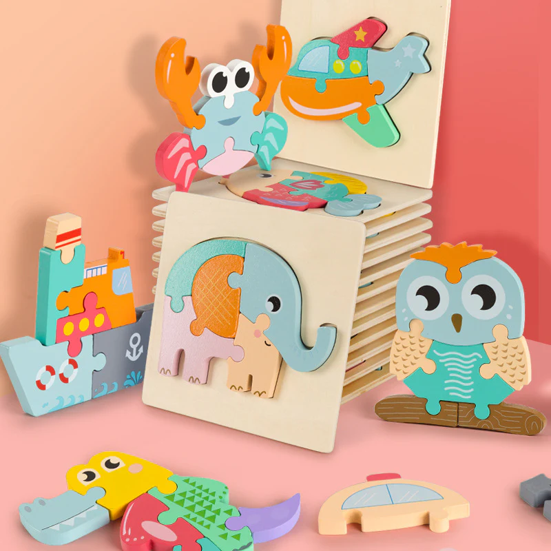 Wooden Cartoon Educational Puzzles (16 Pcs/1 Set)