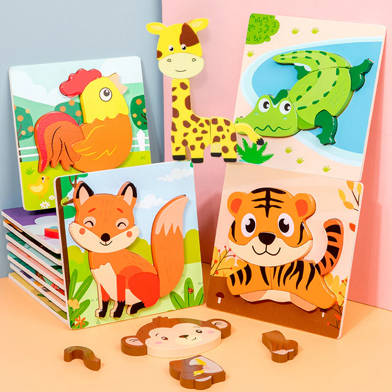 Wooden Cartoon Educational Puzzles (12 Pcs/1 Set) - Image 3