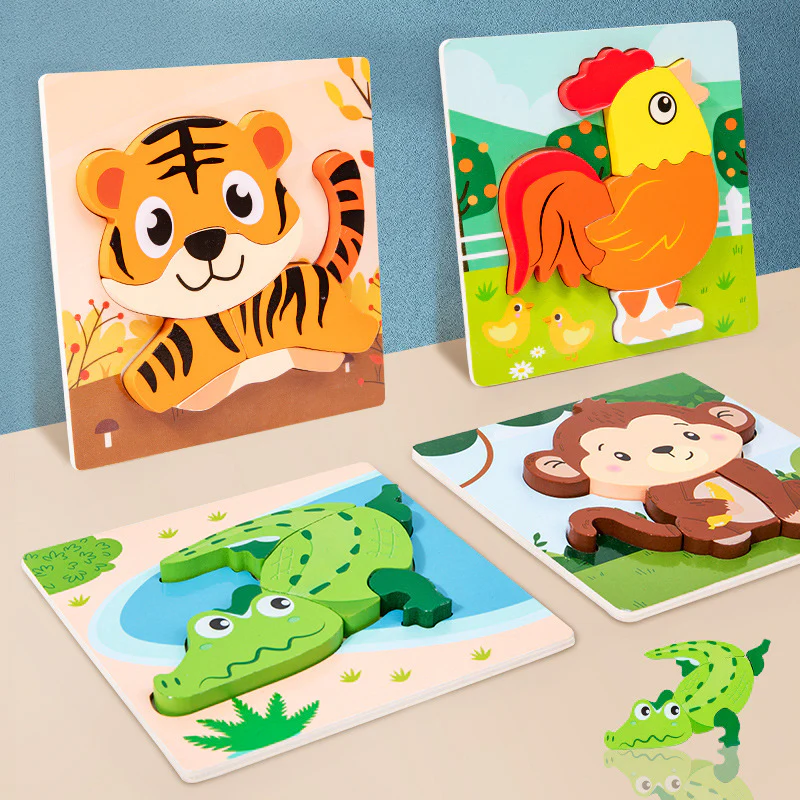 Wooden Cartoon Educational Puzzles (12 Pcs/1 Set) - Image 6