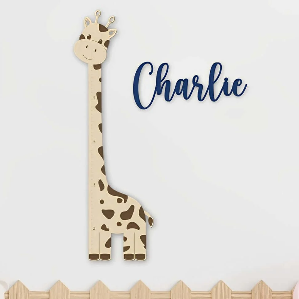 Wooden Giraffe Growth Chart Ruler with Name Sign - Image 2