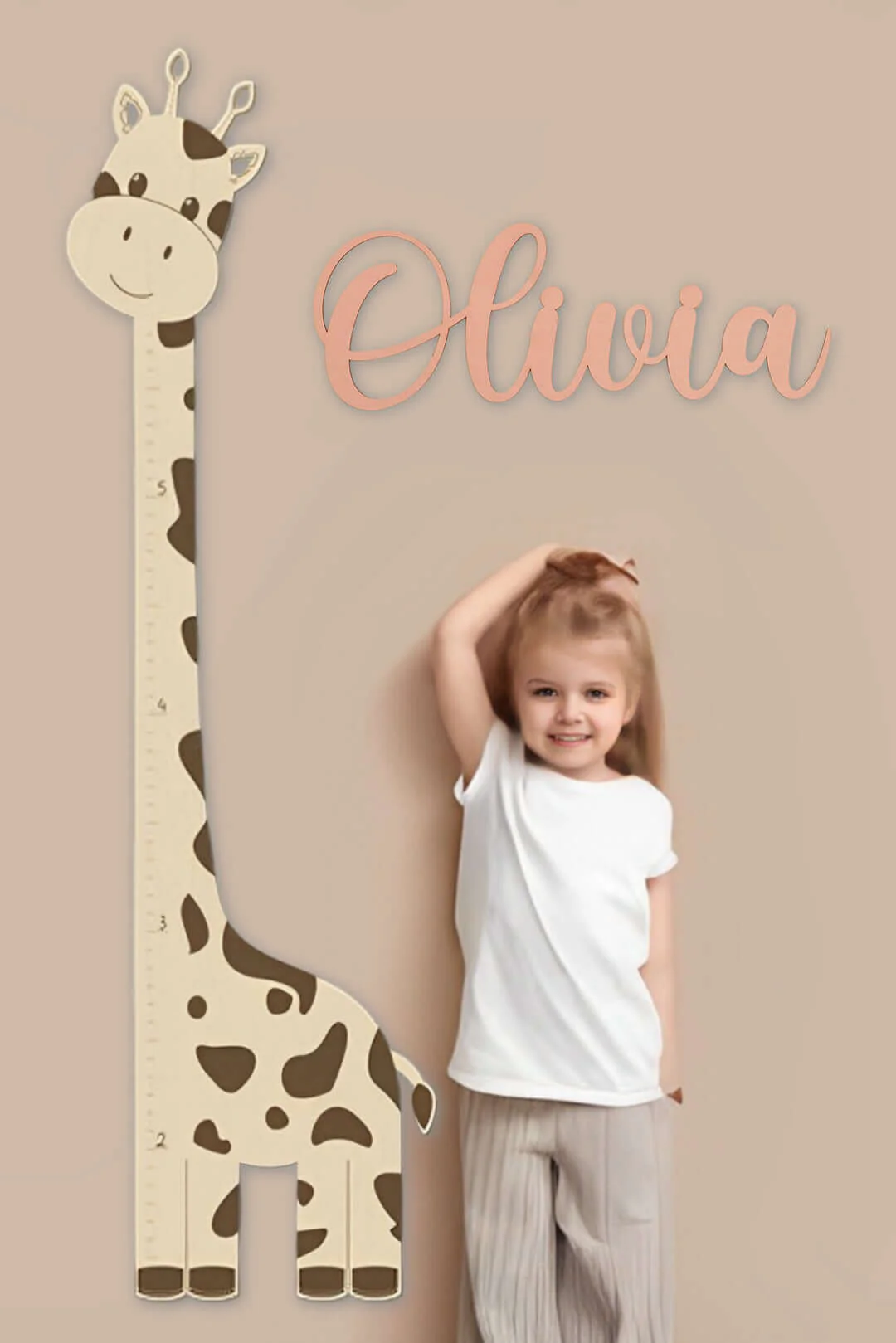 Wooden Giraffe Growth Chart Ruler with Name Sign - Image 8
