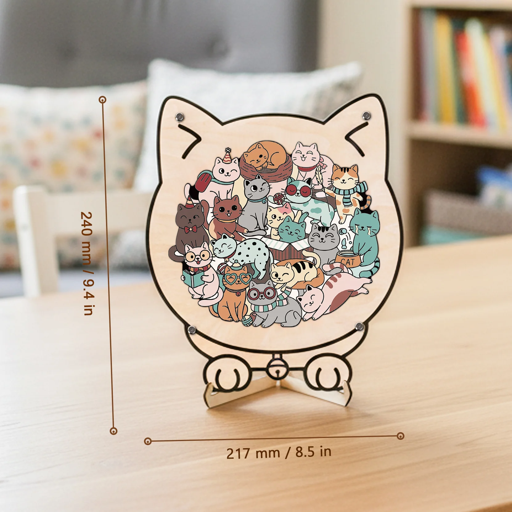 Wooden Kids Jigsaw Puzzle Cat Shaped Montessori Puzzle - Image 8