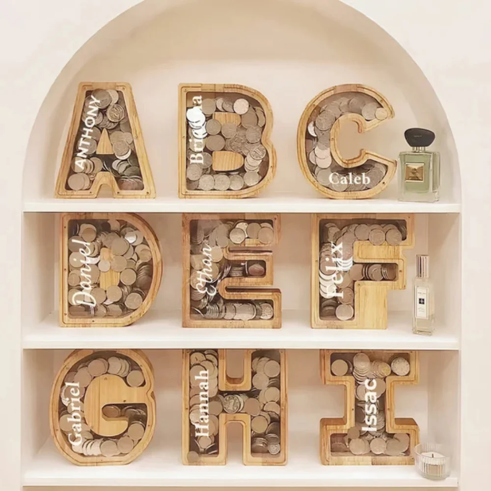 Wooden Letter Piggy Bank Money Box For Kids - Image 3