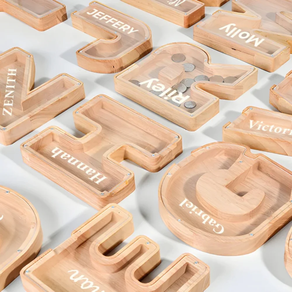 Wooden Letter Piggy Bank Money Box For Kids - Image 4